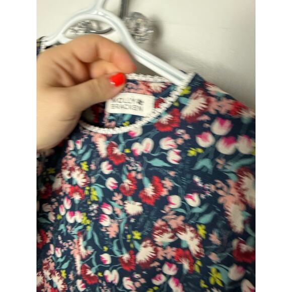 Molly Bracken Dress Women's Small Floral Colorful Navy Blue Short Sleeve Mini - Picture 6 of 6